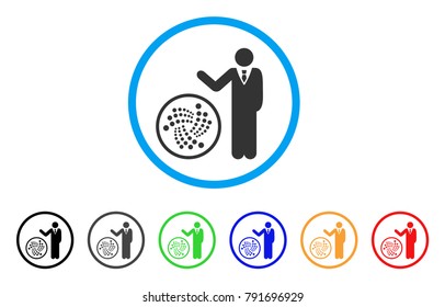 Businessman Show Iota rounded icon. Style is a flat gray symbol inside light blue circle with additional color variants. Businessman Show Iota vector designed for web and software interfaces.