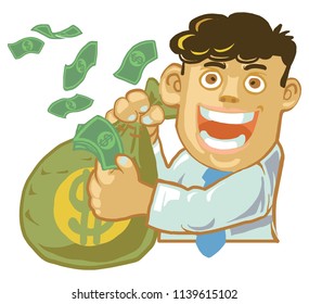 Businessman show a lot of money  ,concept cartoon illustration