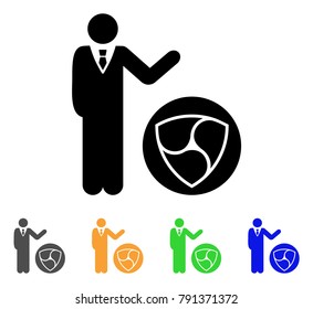Businessman Show Nem icon. Vector illustration style is a flat iconic businessman show nem black symbol with gray, yellow, green, blue color versions. Designed for web and software interfaces.