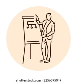 Businessman show presentation color line icon. Man entrepreneur. Pictogram for web page, mobile app, promo.