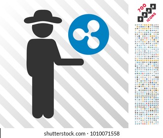 Businessman Show Ripple Coin pictograph with 700 bonus bitcoin mining and blockchain design elements. Vector illustration style is flat iconic symbols designed for bitcoin apps.