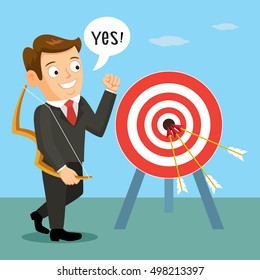 Businessman show success target arrow, vector illustration cartoon