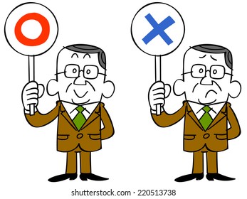 Businessman show tags as "good" and "bad"