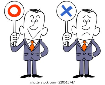 Businessman show tags as "good" and "bad"