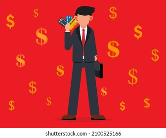 Businessman showed his credit card and had financially confident. Financial success and wealth concept