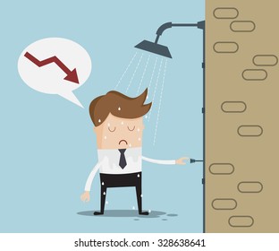 businessman shower in bathroom because graph is down business concept cartoon vector illustration