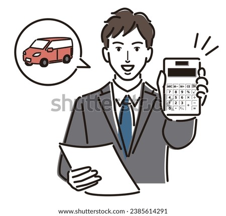 A businessman showing the appraised value of a car on a calculator