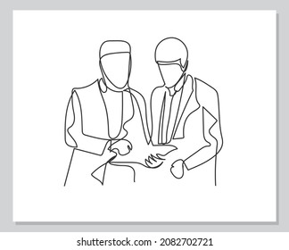 Businessman showing the changes in the report continuous one line illustration