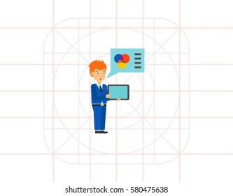 Businessman showing charts on touchscreen