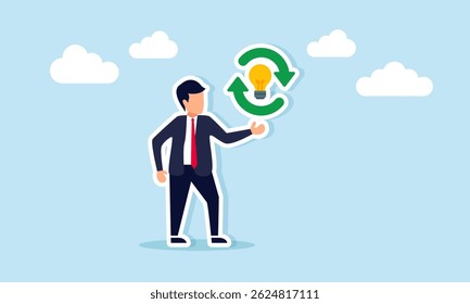 Businessman showing continuous symbol, illustration of efforts in finding ideas for business innovation