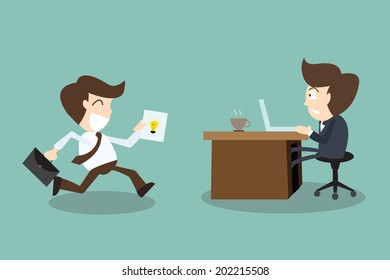 businessman showing an good  idea and present boss