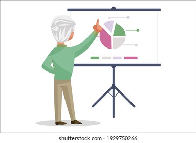 Empresario está mostrando un gráfico gráfico. Ilustración gráfica vectorial. Individualmente sobre un fondo blanco.	