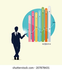 Businessman showing graph. Vector illustration.