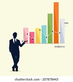 Businessman showing graph. Vector illustration.