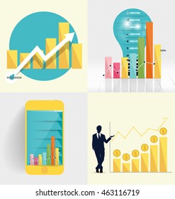 Businessman showing graph. Vector illustration.