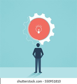Businessman showing he has new idea concept and lightbulb. vector design cartoon.