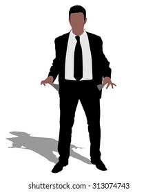businessman showing his empty pockets, vector 