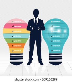 Businessman showing light bulb with Infographic design template. Vector illustration.