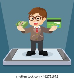 businessman showing mobile payment method