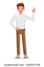 Businessman showing ok sign character design. 3d vector illustration.