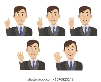 Businessman showing One,tow,three,fore,five