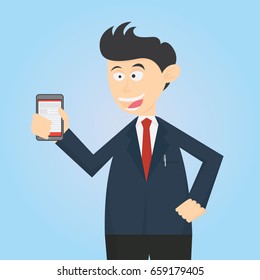 businessman showing phone cartoon vector illustration