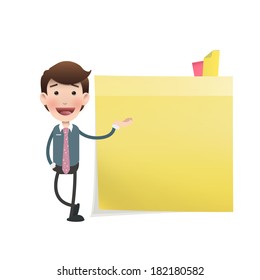Businessman showing a postit over white background