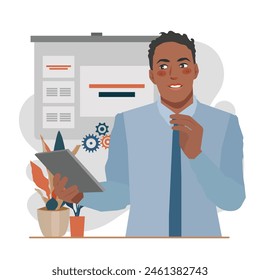 businessman showing presentation in flat illustration