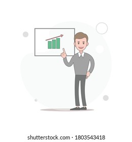 businessman showing a project isolated vector flat illustration on white