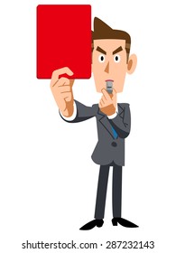 Businessman showing a red card