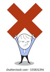 Businessman showing red x mark in concept of saying no, mistake, not correct, or negative reaction. Object can be easy to move and layer can be easy to change color. 