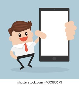 Businessman showing smartphone.