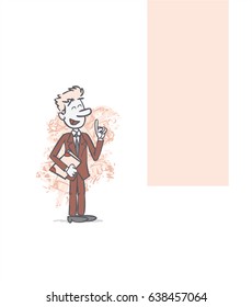 businessman showing something. The character holds a report and keeps a positive attitude. Vector illustration to isolated and funny cartoon character.