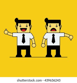 Businessman showing thumbs up and thumbs down.