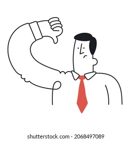 Businessman showing thumbs down sign. Outline, linear, thin line, doodle art. Simple style with editable stroke.