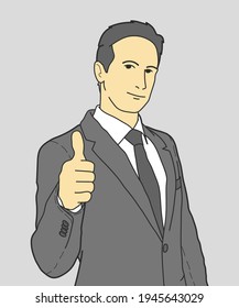businessman showing thumbs up with graybackground. hand drawn style vector design illustrations.