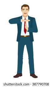 Businessman showing time-out sign with hands. Vector illustration.