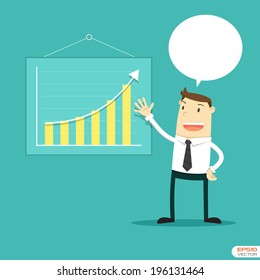 Businessman shows a business plan. Vector illustration