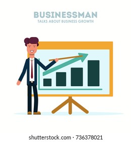 Businessman shows how business is growing. Vector illustration.