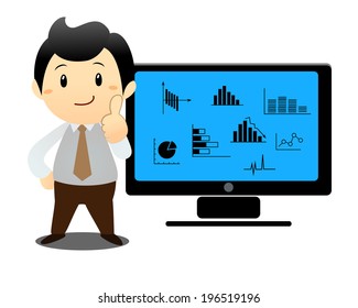 Businessman shows laptop's with high profit graph screen