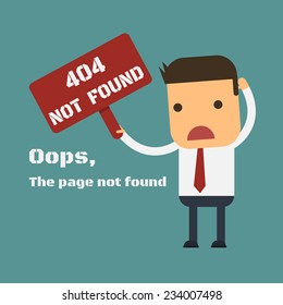 Businessman shows a message about Page not found Error 404, Vector cartoon concept abstract business