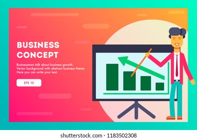 Businessman shows on a blackboard with graphs. Vector background