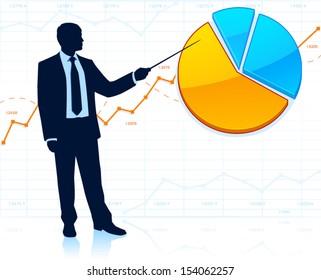 Businessman shows the pie chart