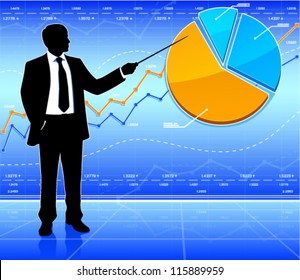 Businessman shows the pie chart. (EPS10 vector)