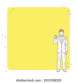Businessman shows a quotes. Vector illustration line art design. Isolated on background. Place for text, messages, comments. Template for phrase. Important information.