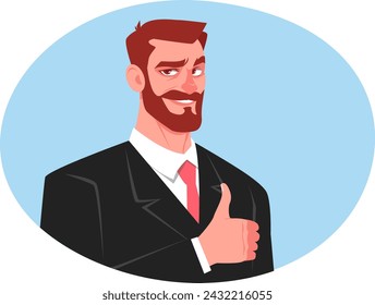  Businessman shows a thumbs up, man shows he's doing well