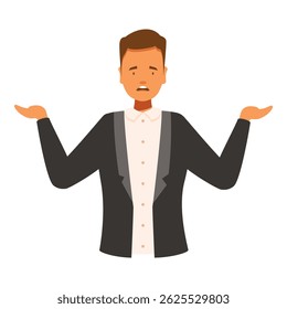 Businessman shrugging shoulders expressing doubt and confusion