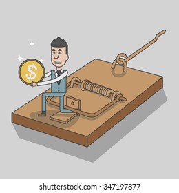 Businessman shut in a mouse trap, isometric style, vector, illustration