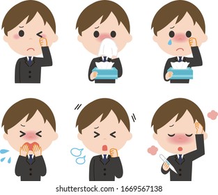 Businessman sick set. Vector illustration.