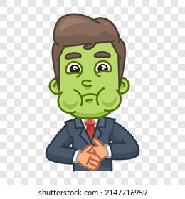 Businessman is sick and turned green. Funny character. Vector character